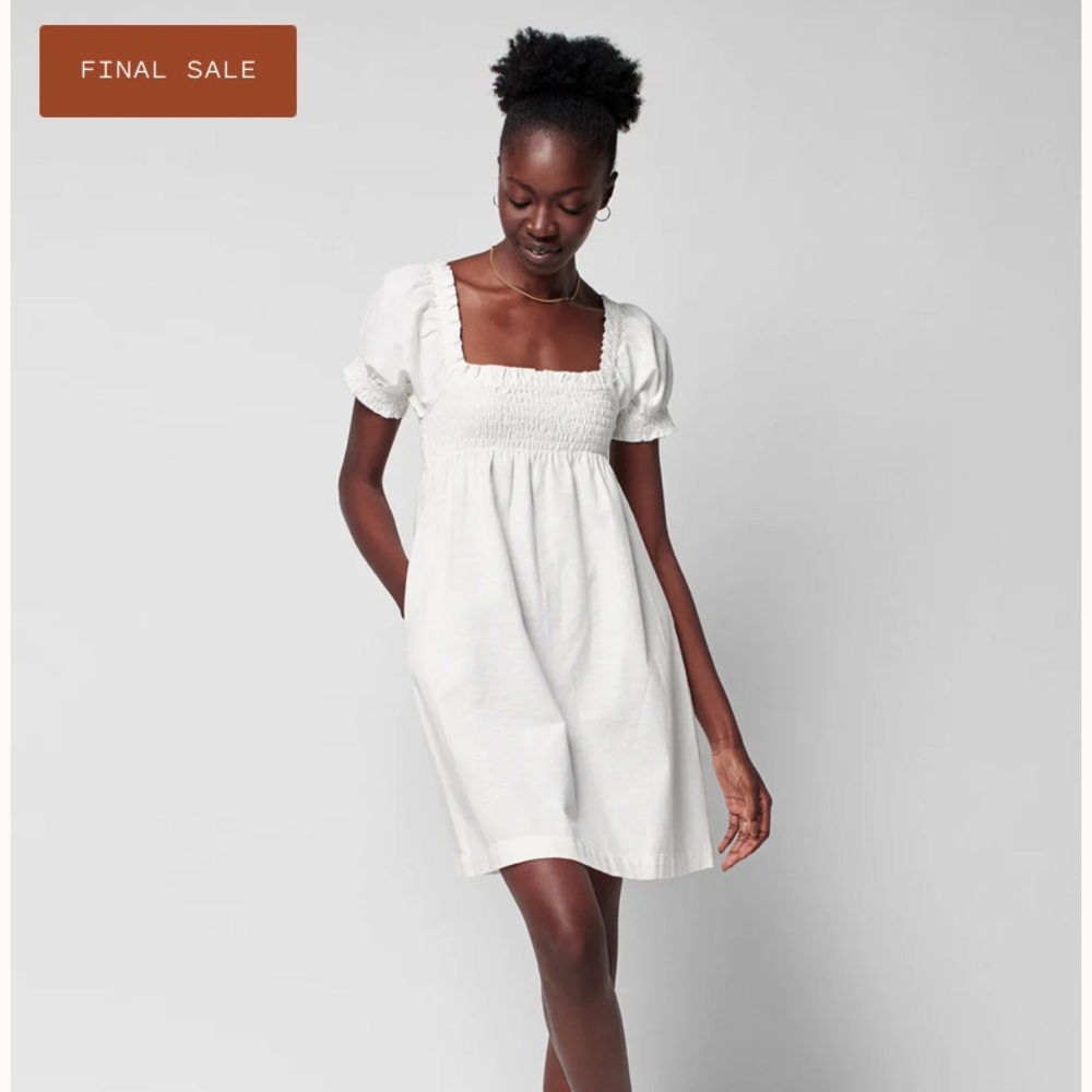 NWT 100% Organic Cotton White Smocked Babydoll Day Dress XS